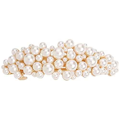 Yusier Large Pearl Hair Accessories Metal Vintage Hair Barrettes French Double Clasp Barrettes Decorative Hair Clasps Accessories for Women Girls (Large 01)