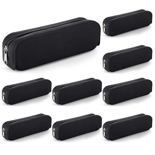 8 Pcs Silicone Pencil Case Pen Zipper Pouch Bags Aesthetic Operation Christmas Holiday Gifts Stationery Travel Toiletry Makeup Coin Organizer Waterproof Christian (Black)