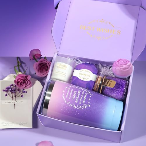 Christmas Gifts for Women, Birthday Gifts for Women, Christmas Gifts for Mom Spa Gifts for Wife, Girlfriend, Sister Christmas Gift, Gift Set Idea for Her-Purple Gift Basket