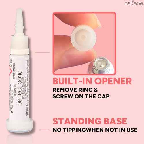 Nailene Perfect Bond Nail Glue, Super Strong, Durable, Easy to Apply Acrylic Nails, Press On Nails, Repairs Natural Nails, Quick Drying Nail Adhesive, Lasts 7 Days, Pink Tint, 2 g/0.07 oz, 2 Pack