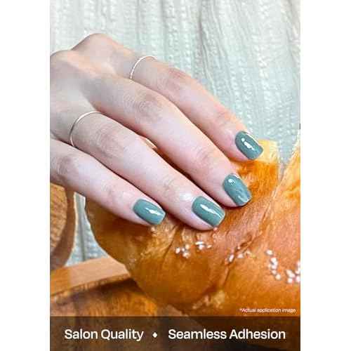 ohora Semi Cured Gel Nail Strips (N Cream Leaf) - Green, Solid, Works with Any UV/LED Lamps, Salon-Quality, Long Lasting, Easy to Apply & Remove - Includes 2 Prep Pads, Nail File & Wooden Stick