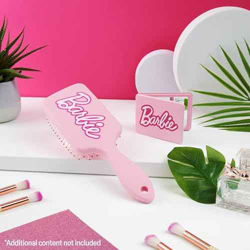 Barbie Detangle Hair Brush for Women Teenagers Girls, Paddle Brush and Compact Mirror Set - Gifts for Her
