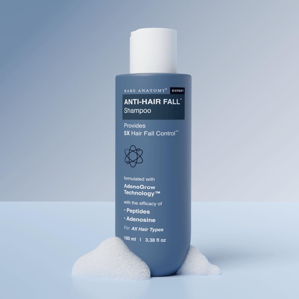 Bare Anatomy Anti-Hair Fall Shampoo | Provides 5x Hair Fall Control | pH 4.6 | Adenosine & Peptides | Strengthens Weak Roots & Reduces Breakage | Sulphate & Paraben Free | Unisex | 100ml