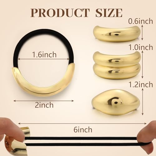 3PCS Gold Hair Ties, Metal Hair Ties for Thick Hair, Elegant Durable Geometric Design, Gold Hair Accessories Stretchy and Non-Damage Ponytail Cuff Holders, 3 Styles in Box Holiday Christmas Gifts