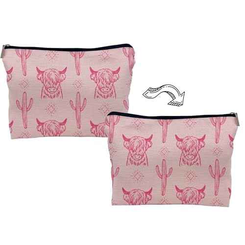 Western Cow Makeup Bag,Western Cow Gifts For Women,Cowgirl Stuff For Women,Cowgirl Gifts (Pink)