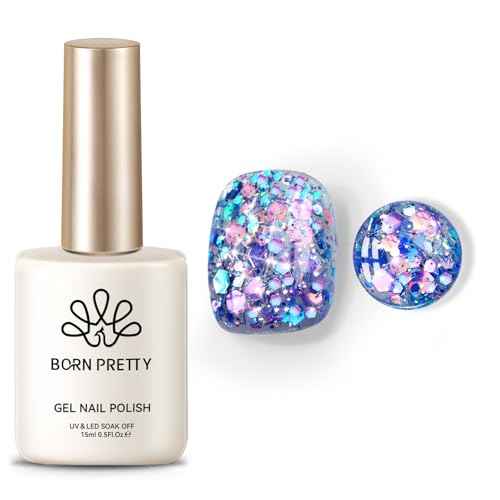 Born Pretty Glitter Gel Nail Polish with Sequins, Long Lasting U V Gel Polish for Manicure and Nail Art, DIY at Home, Salon-Quality, Easy to Apply, 15ml Set8