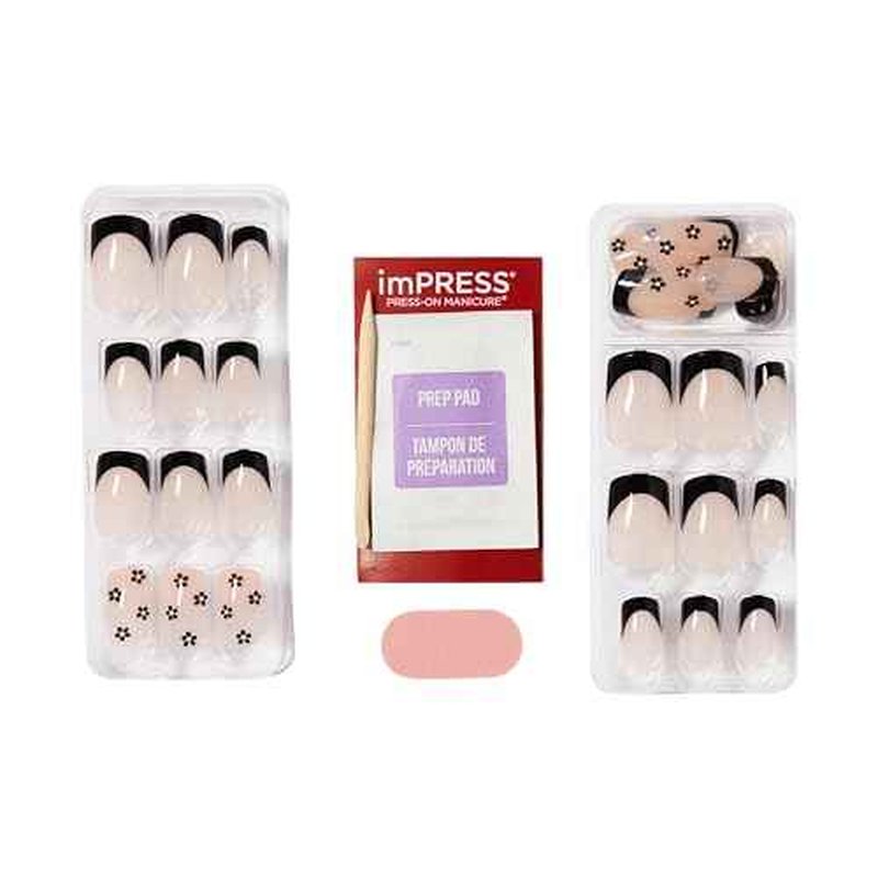KISS imPRESS No Glue Mani 30 Pcs Press On Nails, Easy Apply, Hassel-Free Removal, Simple Peel & Press, Essential Tools Included, Prep Pad, Instructions Sheet, 1 Manicure Stick, 1 Mini File (So Lucky)