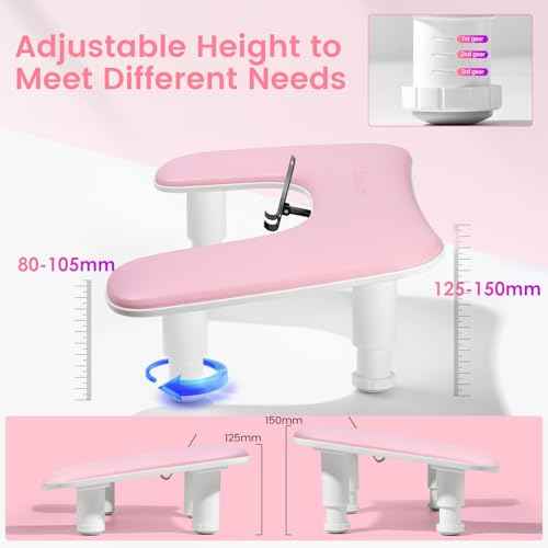 Arm Rest for Nails Tech: 3rd Generation Manicure Nail Arm Rest with Rotating Phone Stand, U-Shaped Height Adjustable Hand Rest Pillow for Acrylic Nails Pink