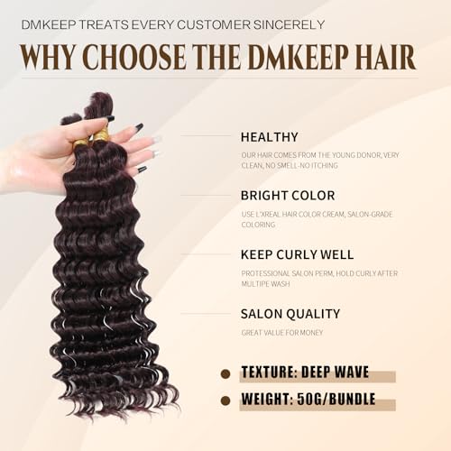 DMKEEP Burgundy Top Grade Human Braiding Hair 2 Bundles 100g Human Hair Braiding Hair No Weft Deep Wave Bulk Human Hair for Braiding Hair Extensions 99J 18 Inch