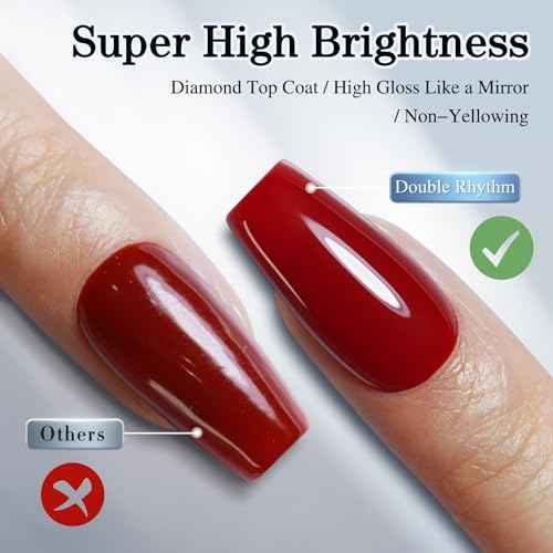 Double Rhythm 2 Pcs 15ML No Wipe Gel Top Coat and Base Coat Set Clear Glossy Gel Polish Kit Soak Off LED (Base and Top Coat)