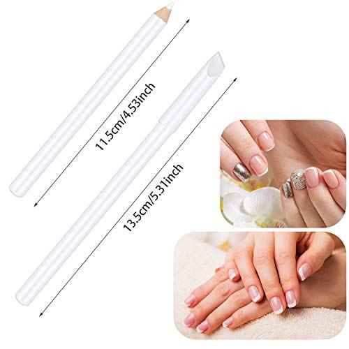 Blulu 12 Pieces White Nail Under Pencil 2-in-1 White Art Whitening Pen French Nail Pencils with Cuticle Pusher for Manicure Supplies Art DIY Design Tool