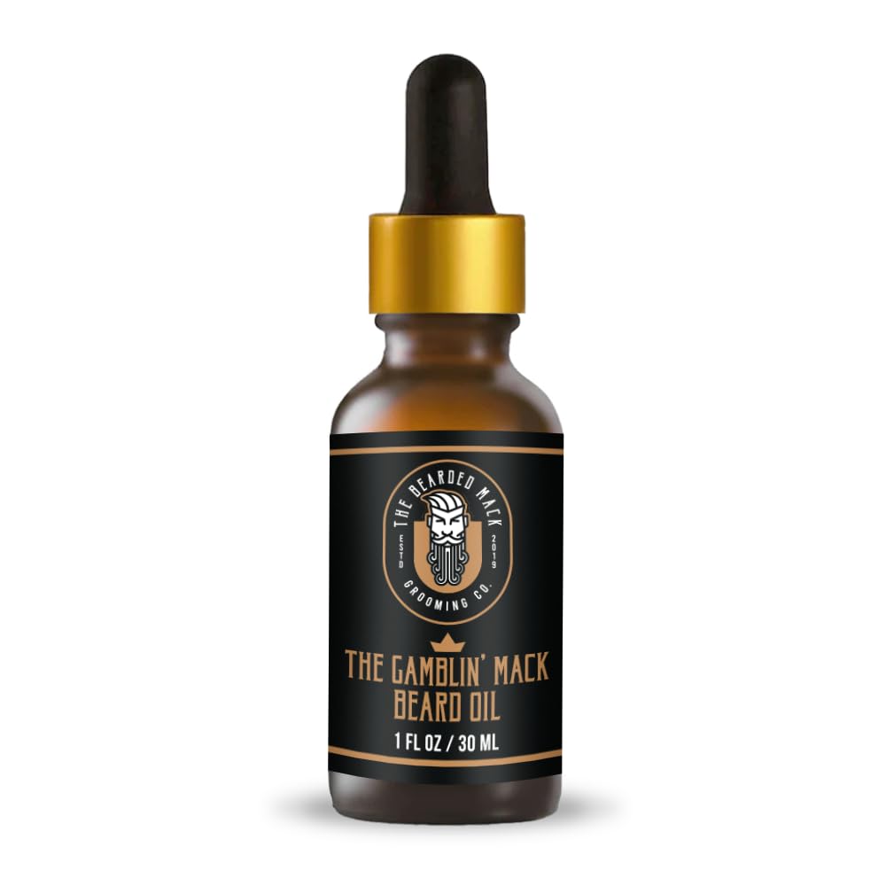 The Bearded Mack Grooming Co Beard Oil - Gamblin' Mack - Oud, Leather & Frankincense - Hydrates and Soothes, Handcrafted in USA, 1 Fl Oz