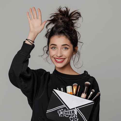 Cheer Makeup Bag Cheerleader Cosmetic Bag Cheerleader Gifts Cheerleading Gift for Women Her Cheer Team 6Pcs (Silver)