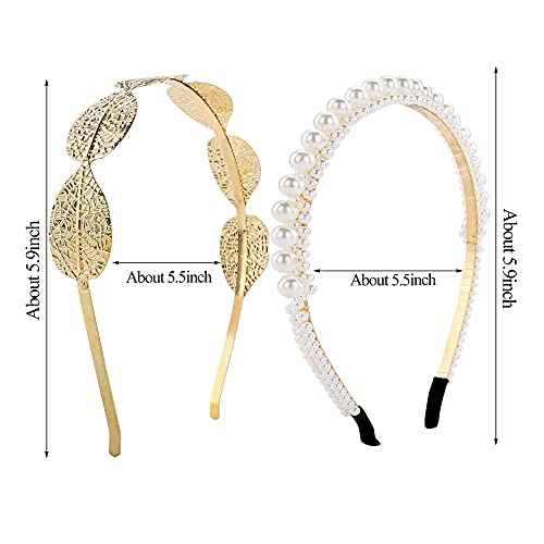 Pearl Headband Hair Accessories Set Leaf Headband White Faux Pearl Rhinestones Hair Clips Girls Elegant Hair Accessories Kit with Large intestine Hair Ring for Party Wedding Daily (#2)