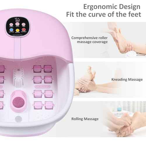 Foot Spa Bath Massager with Heat Bubbles and Vibration Massage and Jets, 16oz Tea Tree Oil Foot Soak Epsom Salt, WHALSTAR Collapsible Foot Bath Bucket With Infrared Fighting Infections & Remote - PINK