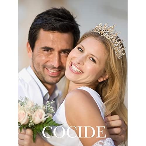 COCIDE Gold Tiara and Crown for Women Crystal Queen Crowns Rhinestone Princess Tiaras for Girl Bride Wedding Hair Accessories for Bridal Birthday Party Prom Halloween Cos-play Costume Christmas