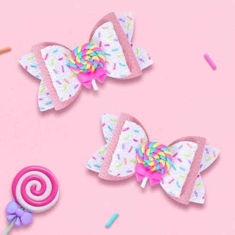 Beleki Lollipop Hair Bows, Glitter Hair Clips for Girls Sparkly Confetti Sprinkle Handmade Bows Metal Alligator Hairpin Hair Accessories for Girls Birthday Back to School Party Decor - Pink