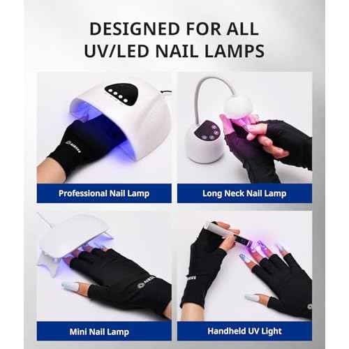 AIRSEE Premium UPF 50+ UV Protection Gloves for Gel Manicures - Fingerless Design for Professional Solon & Home Use, Anti UVA/UVB, Breathable Cool Tech Gloves for UV Lamp & Sun Protection (Black)
