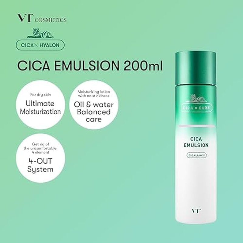 VT COSMETICS Cica Emulsion 200ml, Moisturizing, Calming, Balancing, Soothing, Hydrating, korean skin care