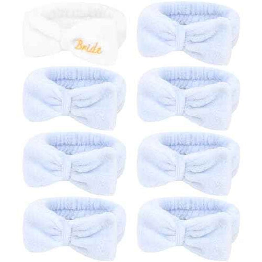 Semato Bachelorette Party Favor Set - Bride & Bridesmaid Spa Headbands (1 Bride + 7 Blue)