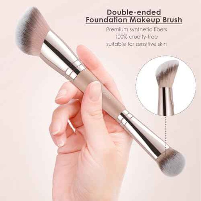 KINGMAS Foundation Brush, Dual Ended Makeup Brush for Foundation and Contour Blending Liquid Powder, Concealer Cream Cosmetics Blush, Cruelty Free Vegan & Easy (Pink)