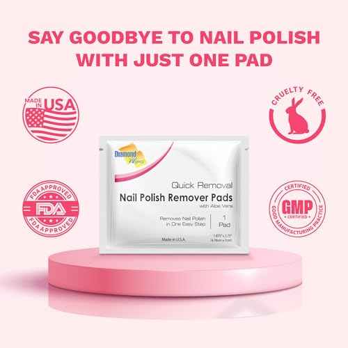 Diamond Wipes Nail Polish Remover Wipes with Aloe Vera, Acetone Nail Polish Remover Pads, 50 Individually Wrapped Nail Polish Wipes