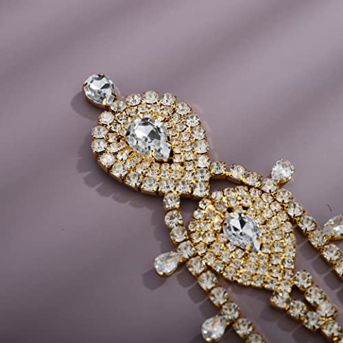 YERTTER Wedding Gold Rhinestone Head Chain With Clip Jewelry Forehead Tassel Fringe Headband Headpiece Crystal Chain Headband Hair Accessories for Women Brides Prom Costume(Gold 2)