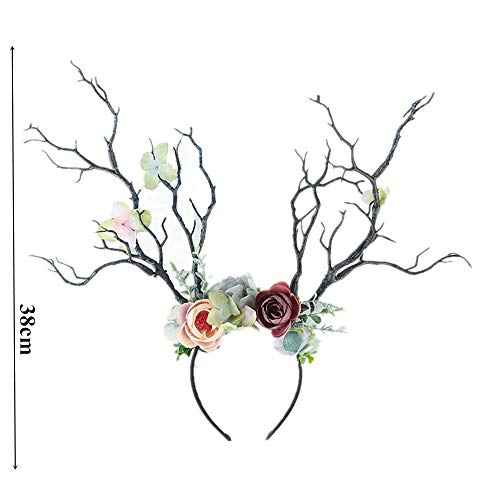 XIDAJIE Deer Antler Flower Crown Headbands Halloween Chritmas Long Antler Flower Branches Headband Props Horns Headpieces Hair Band Photo Shoot Forest Goddess Headdress Headwear, Navy
