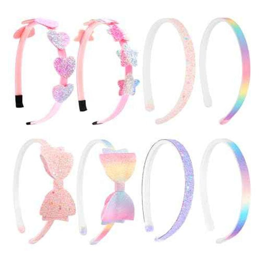 CAVETEE Headband for Girls, 8 PCS Sparkly Cute Toddler Headband Glitter Hair Bands Non Slip Bow Hair Accessories for Girls