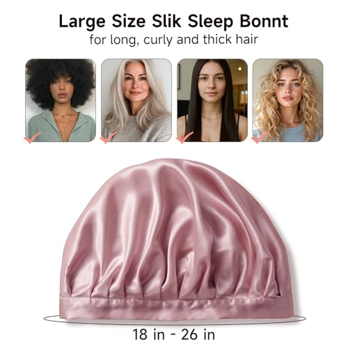 Kaome 100% Mulberry Silk Bonnet for Sleeping Women, 22 Momme Double Layer Silk Hair Wrap, Non-Slip Sleep Cap with Adjustable