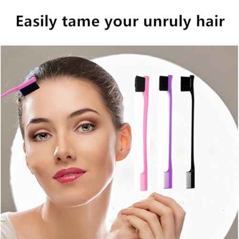 6Pack Double Sided Edge Control Hair Brush Professional Edge Control Hair Brush Comb Set, Dual-Sided Bristle Design, Pink Purple Black