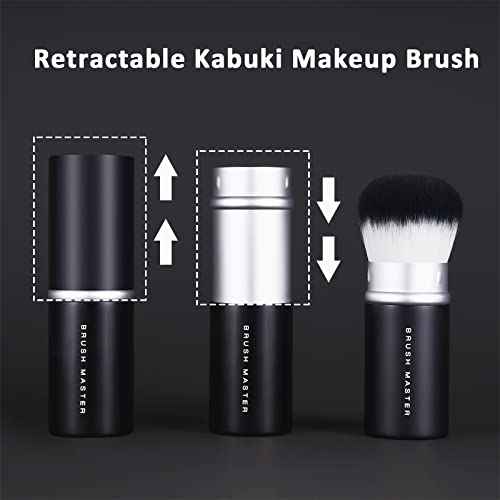 2pcs Retractable Foundation Makeup Brush, Kabuki Brush For Powder, Blush, Bronzer, Concealer, Portable Brush Cover, Perfect for Travel(Black)
