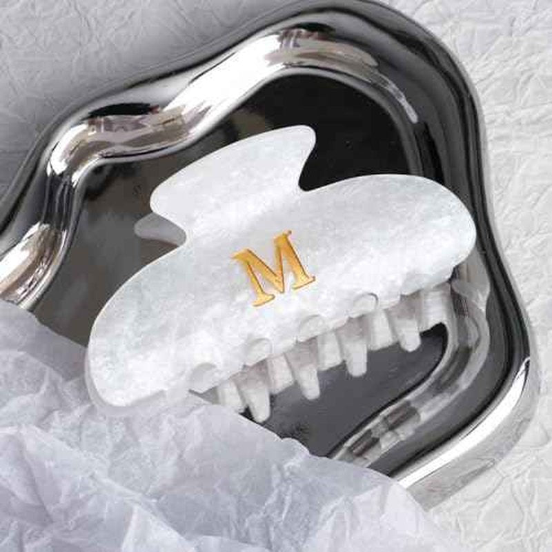 HAIMEIKANG Acrylic Letter Hair Clips For Women - White Hair Claw Clips for Bridal Monogram Hair Claw Alphabet Hair Clip,Large Claw Clip for Thick Hair