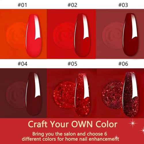Dip Powder Set, Honey Joy 6 Colors Classic Red Collection Glitter Dipping Powder Set Nail Art Manicure DIY Salon Home Gifts for Women, No Need Nail Lamp Cured, DP-T