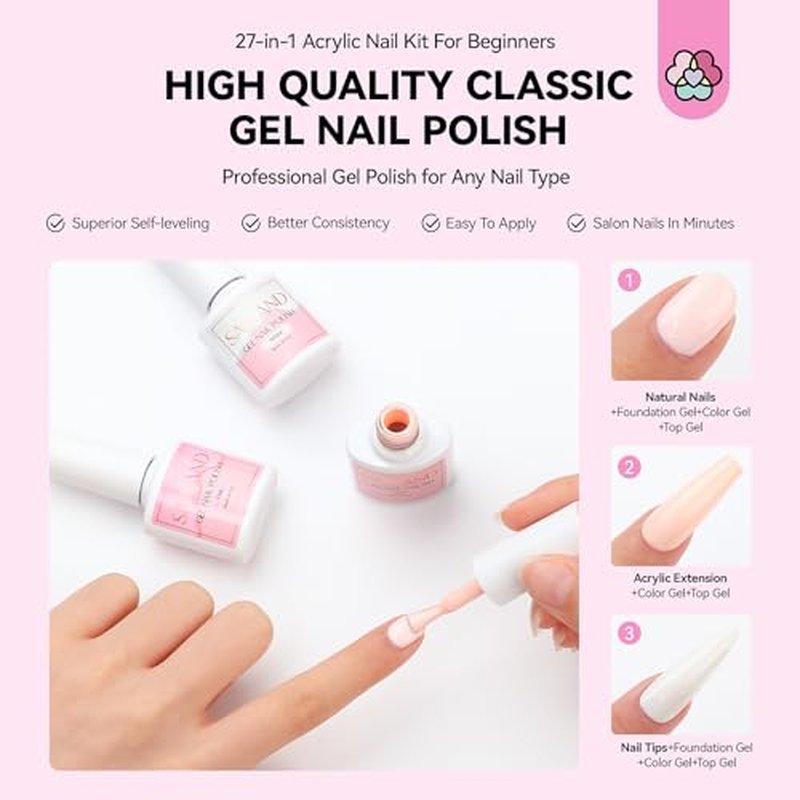 SAVILAND Acrylic Nail Kit with Drill: Professional Nails Kit Acrylic Set for Beginners with Everything U V Light Gel Polish Brushes Monomer Liquid Decorations & Tools Kit Home DIY Nail Art Salon