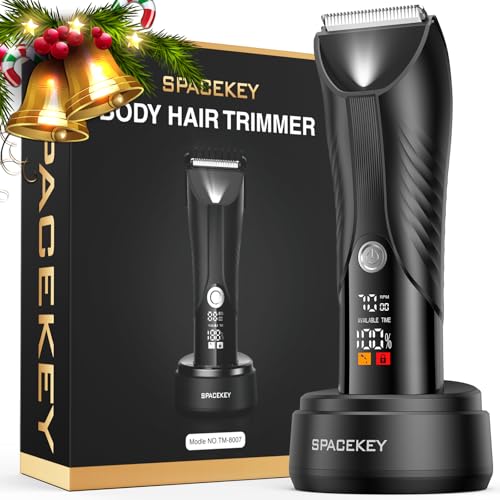 Spacekey Electric Body Hair Trimmer - IPX7 Waterproof Ball Trimmer for Men with LED Light, Wet/Dry Groomer, USB-C Rechargeable, Travel Bag Included - Men's Pubic, Groin and Body Shave