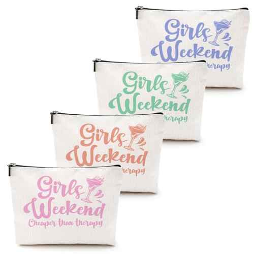 Girls Weekend Trip 2025 Makeup Bag - 4 Pcs Cosmetic Toiletry Zipper Pouch Weekender Bags for Women - Summer Gift Favors for Friendship Bachelorette Party Birthday