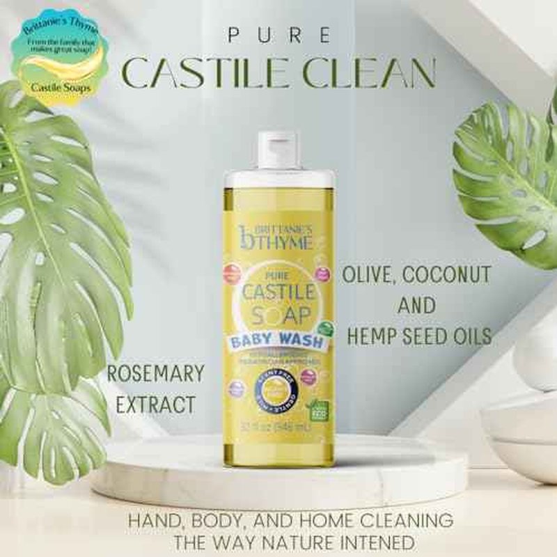 Brittanie¡¯s Pure Castile Liquid Soap Refill, Baby, 32 Ounce Pack of 2 | Dish Soap, Hair & Body, Home, Gentle and Pure, Made with Natural Luxurious Oils, Vegan & Gluten Free Non-GMO