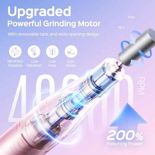 COSLUS Professional Rechargeable Electric Nail Drill 40000 RPM, Portable Nail File with Storage Stand for Acrylic Gel Polishing Removing - Easy to Use for Women, Manicure at Home DIY or Salon, Pink