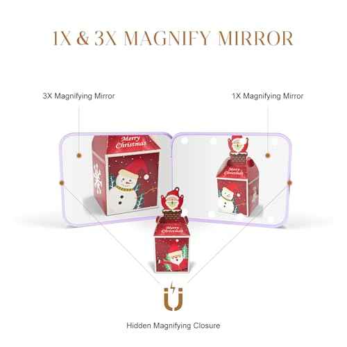 Compact Mirror, 1X/3X Magnification LED Pocket Mirror with Nternal BIattery, Mini Mirror for Purse, Pocket,Travel and Present (Purple)