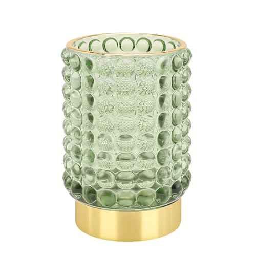 DASITON Makeup Brush Holder Organizer, Crystal Cosmetic Make Up Brush Holder, Glass Makeup Brushes Storage Organizer, Vintage Make Up Cup Desk Pen Pencil Holder, Toothbrush Holders (Green L)