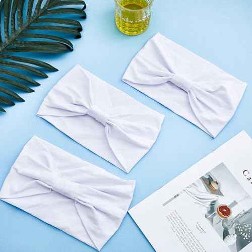 Silkfly 20 Pcs White Cotton Headbands Sets for Tie Dye Wide Headbands for Women Tie Dye Elastic Fashion White Head Wrap with Accessories for Group Party DIY Project
