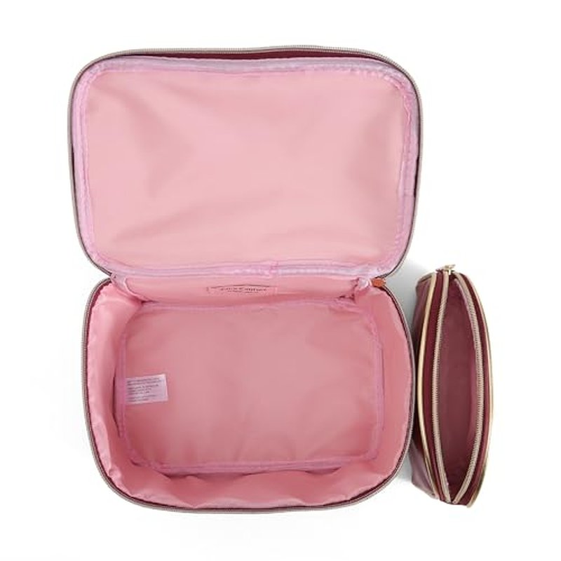 Juicy Couture Red Makeup Bag Cosmetics Organizer Travel Essentials Train Case Coin Purse Velour Heart Faux Leather Rhinestone
