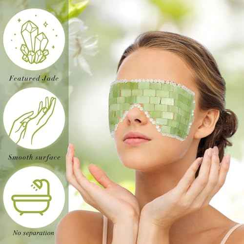 Hercicy 2 Pcs Jade Eye Mask and Hair Comb Set Green Jade Stone Eye Mask White Facial Cooling Set Guasha Scalp Comb Facial Massage Tool for Relax Alleviate Puffiness Esthetician Supply (Classic Color)