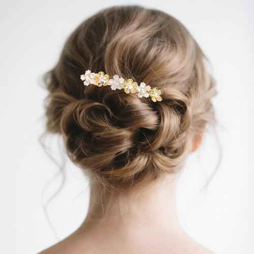 Gold Barrettes for Women Rhinestone Fancy Hair Clips Crystal Flower Hair Clips Barrettes for Women Thin Thick Short Hair Gold Bridal Hair Accessories for Wedding