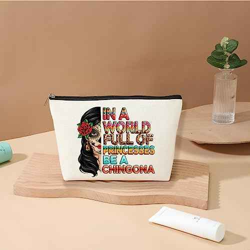 DJHUNG Inspired Mexican Girl Makeup Bag Funny Badass Women Gift Skull Travel Pouch for Women Friends Nurse Mom Aunt Birthday Christmas Halloween in a World Full of Princesses