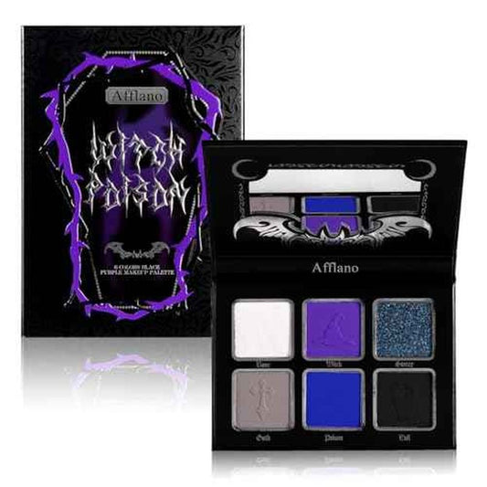 Afflano Goth Eyeshadow Palette Purple Blue, Multichrome Chrome Blue Purple Matte Black White Grey Dark Eye Shade, Gothic Halloween Makeup Eye Shadow Pallet for Joker Clown Cosplay SFX Makeup Costume