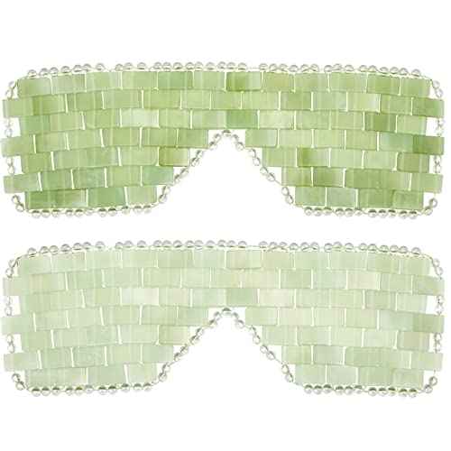 Hercicy 2 Pcs Jade Eye Mask Green Jade Stone Facial Cooling Mask for Alleviate Puffiness Face Massage Relax Eyes Relieve Migraine Meditation Beauty (White,Green)