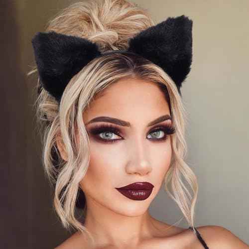 BARTOSI Cat Ears Headband Black Leopard Ear Headpiece Halloween Costume Hair Accessories for Women and Girls