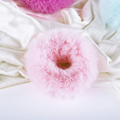 2 PCS Pink Pom Pom Hair Tie Fuzzy Furry Faux Rabbit Fur Scrunchies for Girls Women Hair Accessories